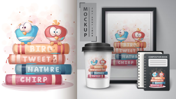 鸟阅读书籍，海报和商品图片下载