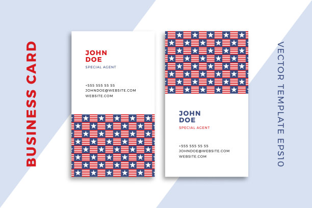 垂直名片模板与星形图案。爱国企业文具模型与现代几何图案。干净和简单的矢量编辑背景样本文本。EPS10图片下载