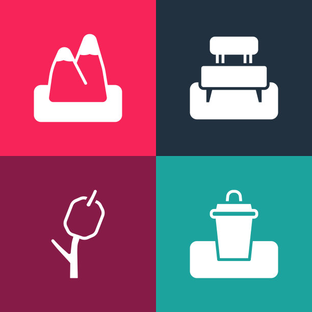 把流行艺术垃圾桶棉花糖放在木棍长凳上图片下载