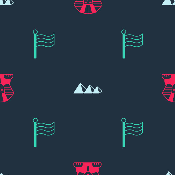 把狮身人面像和埃及金字塔和国旗无缝衔接图片下载