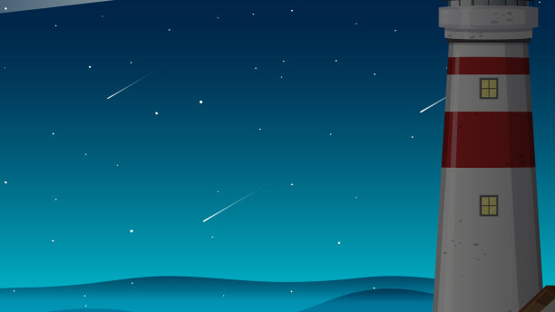 夜晚海岸上的灯塔图片下载