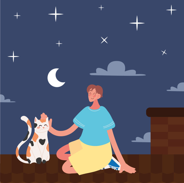 男孩带着猫在屋顶上图片下载