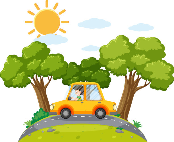 简单的卡通人驾驶汽车在路上图片下载