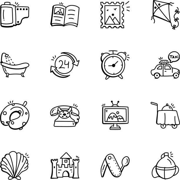 旅行涂鸦图标的高级包图片下载