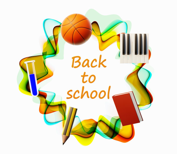 在彩色波浪和白色背景下，带着有趣的主题回到学校图片下载