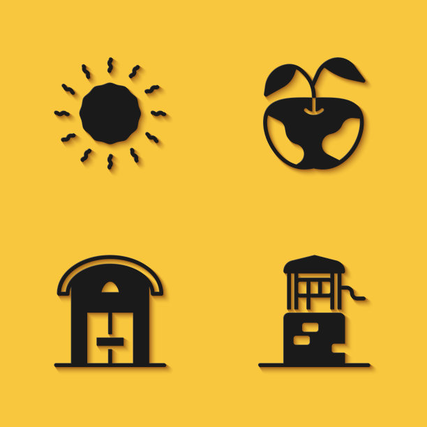 夕阳井农舍和苹果图标与长图片下载