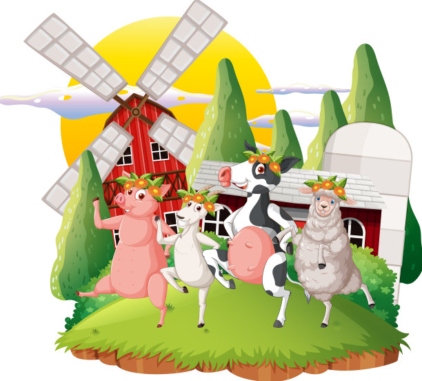农场卡通里的快乐动物图片下载