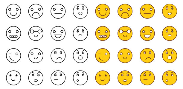 一套表情符号在涂鸦风格孤立上图片下载