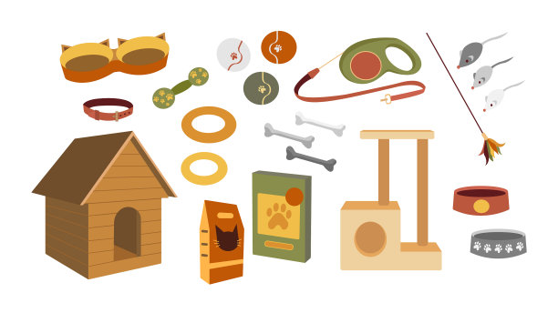 一套宠物配件从白色背景图片下载