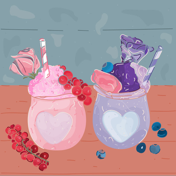 可爱的冰沙与水果正面看法图片下载