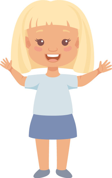 微笑的金发小女孩穿着蓝色裙子图片下载