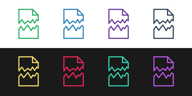 设置行撕裂文件图标孤立在黑色和图片下载