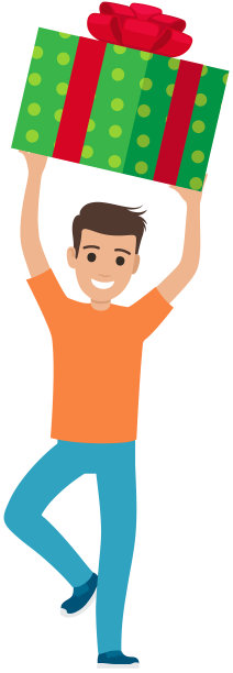 快乐的男人带着包裹着的节日礼物跳舞图片下载