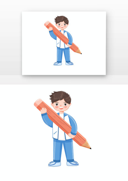 卡通抱着铅笔的学生图片下载