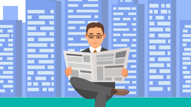有报纸背景的成年商人图片下载