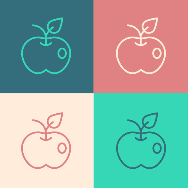 波普艺术线苹果图标孤立在颜色上图片下载