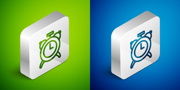 闹钟的等距线图标隔离在绿色上图片下载