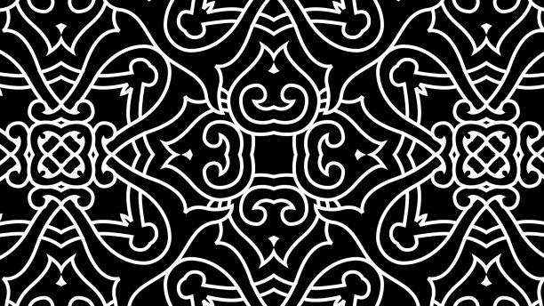 线条黑白碎花无缝图案图片下载