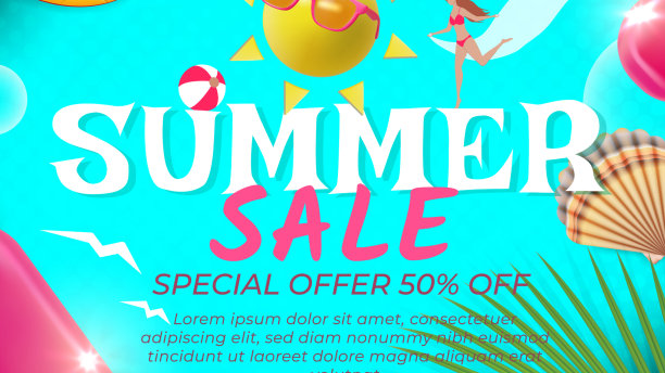 夏季销售广告横幅概念海报卡图片下载