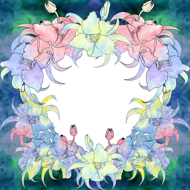 无缝模式。百合的花，花蕾和叶子。花的数字艺术。夏天花园里的花。使用印刷材料、标志、物品、网站、地图。图片下载