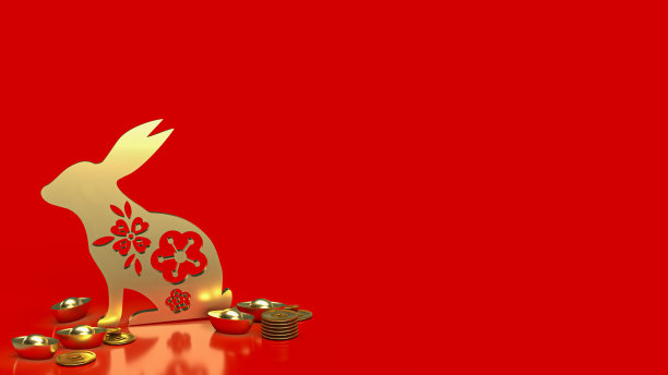 金兔子和中国人的钱用于推广概念3d渲染图片下载