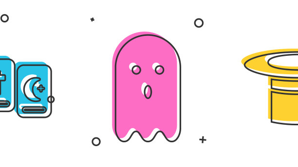 设置三个塔罗牌幽灵和魔术师帽子图标图片下载