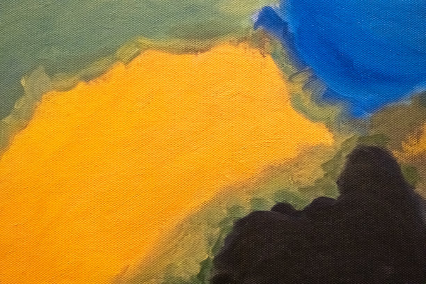 抽象艺术背景为橙色、蓝色和黑色。在画布上用柔和的黄色渐变的水彩画。图片下载