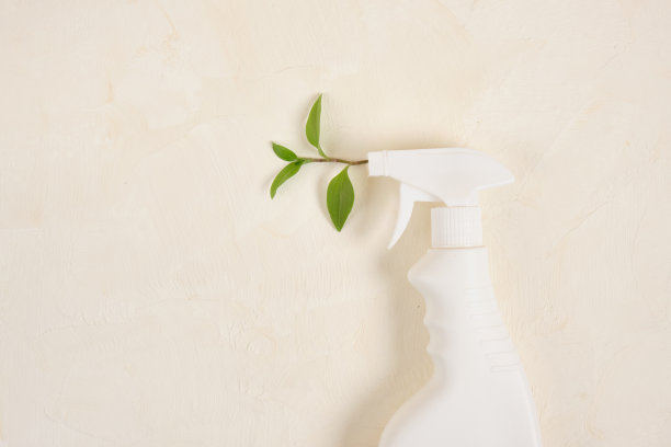 喷雾瓶与叶喷雾环保的自然清洁理念。图片下载