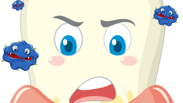 黄色的牙齿和白色背景上的细菌图片下载