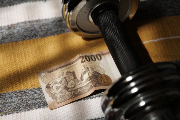 训练哑铃下的2000年匈牙利福林钞票图片下载