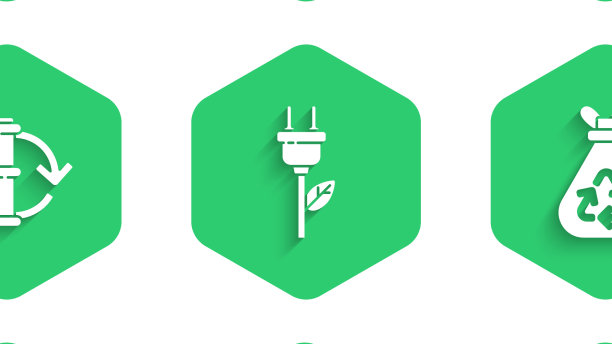 在叶子回收标志上设置节电插头图片下载