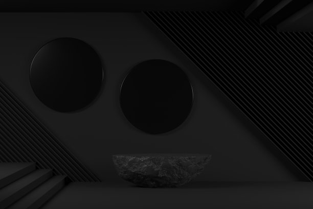 空白石材混凝土平台、台座、展台、展示舞台、产品展示黑色背景图片下载