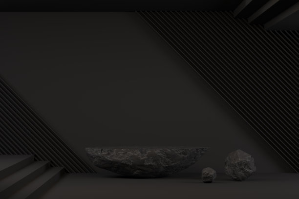 空白石材混凝土平台、台座、展台、展示舞台、产品展示黑色背景图片下载