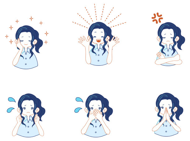 插画集的各种表情的一个女孩在西装衬衫图片下载