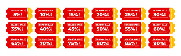 集矢量红色贴纸促销折扣率。简单的扁平式标签、贴纸。图片下载