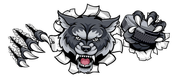 狼冰球运动员动物体育吉祥物图片下载