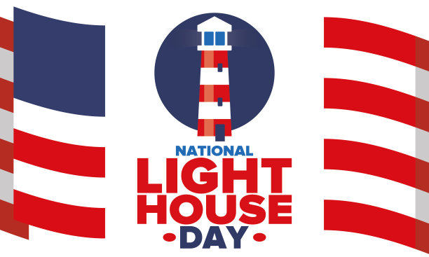 国家的灯塔。节日，每年8月7日庆祝。海上引航员用的导航设备。设计与灯塔。海报，贺卡，横幅和背景。矢量图图片下载