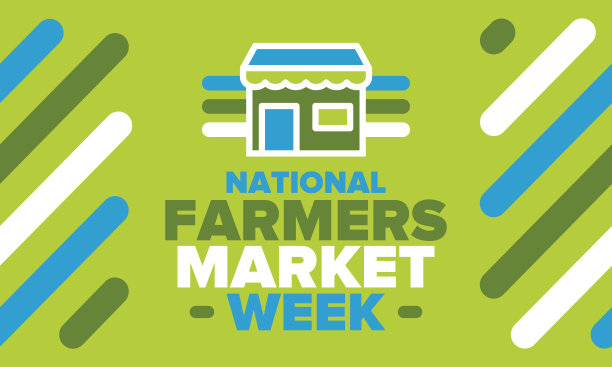 美国全国农贸市场周。一个健康的社区，支持当地经济。美国农业的发展。海报，贺卡，横幅，背景。向量图片下载