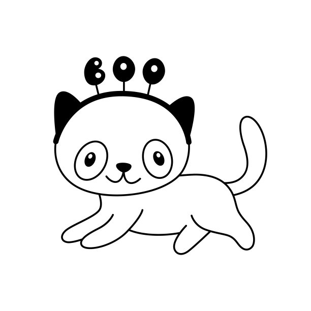 矢量可爱的万圣节猫与头带和字Boo谎言。卡通幽灵小猫的幼稚设计的剪贴画。轮廓。素描。孤立在白色背景。图片下载
