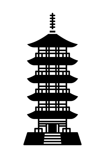 五层宝塔孤立矢量剪影。图片下载