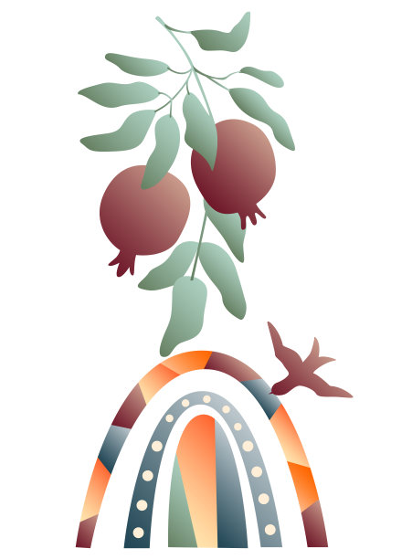 彩虹和果树分枝极简梯度纹理波西米亚插图模板图片下载