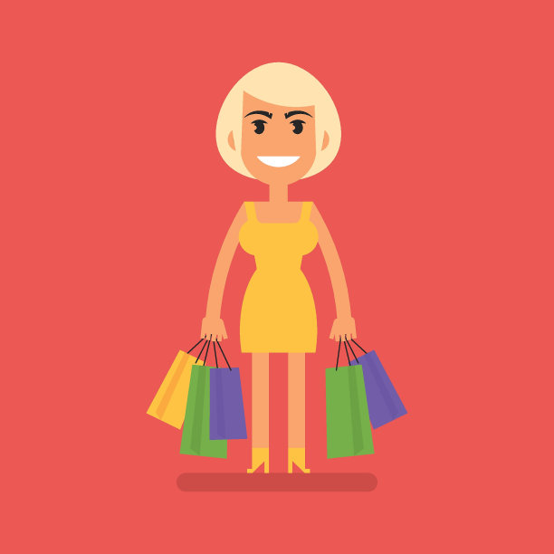 年轻的金发女孩拿着购物袋，微笑着图片下载