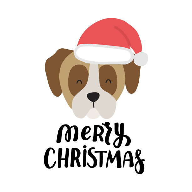 圣诞小狗拳击手狗。可爱的卡通插图狗爱好者引用。我们祝你圣诞快乐。节日贺卡设计元素，贴纸，t恤，海报。图片下载