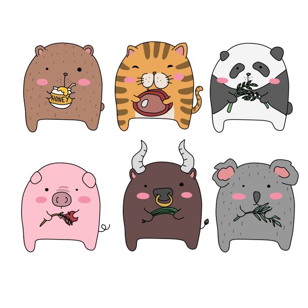 动物吃的食物卡通矢量插图图片下载