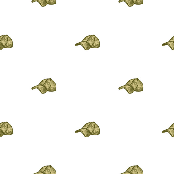 棒球帽雕刻无缝图案。手画风格的休闲现代头饰。图片下载