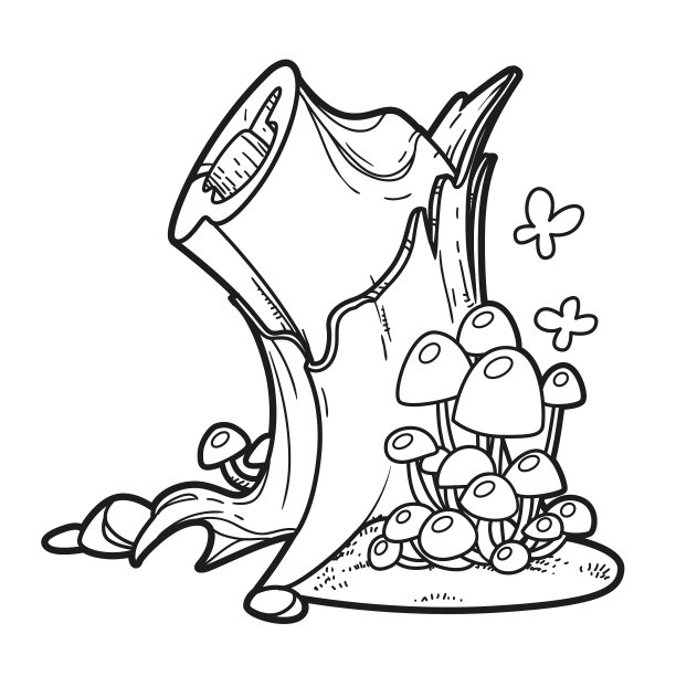 根状茎附近有蘑菇的大树桩图片下载