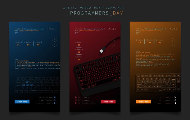 社交媒体发帖模板与键盘设计在渐变色的背景，为程序员日设计图片下载