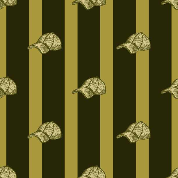 棒球帽雕刻无缝图案。手画风格的休闲现代头饰。图片下载