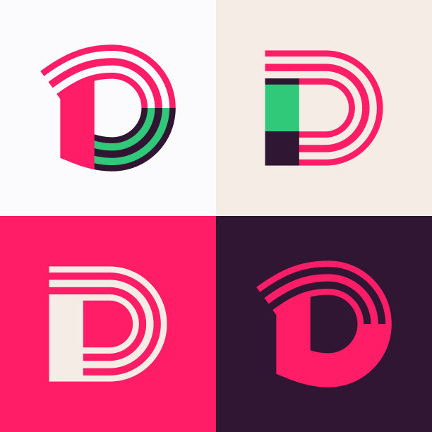 由重叠线条构成的D字母标志套装图片下载