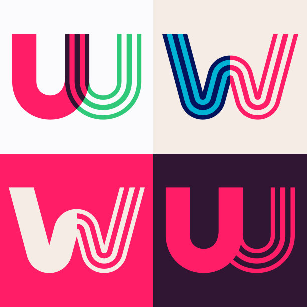 W字母标志套装由重叠线条构成图片下载
